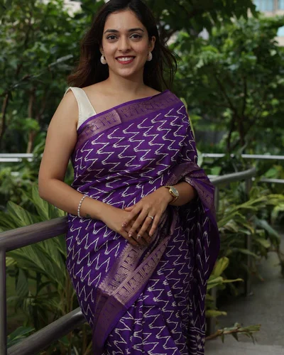 Neelika Purple Pen Kalamkari Saree