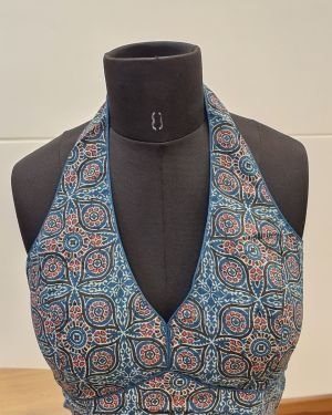 Indigo Mosaic Halter Blouse