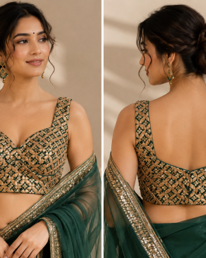 Emerald Gold Embroidered Blouse