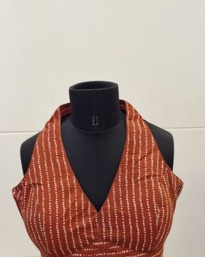 Rust Radiance Halter  Cotton Blouse