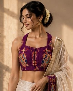 Royal Embroidered Halter Blouse