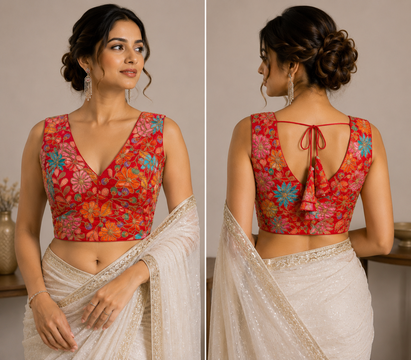 Scarlet Blossom Tie-Back Blouse