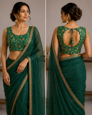 Emerald Royale Brocade Blouse