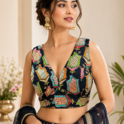 Navy Mosaic Embroidered Blouse