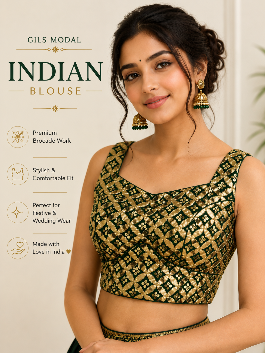 Emerald Gold Embroidered Blouse