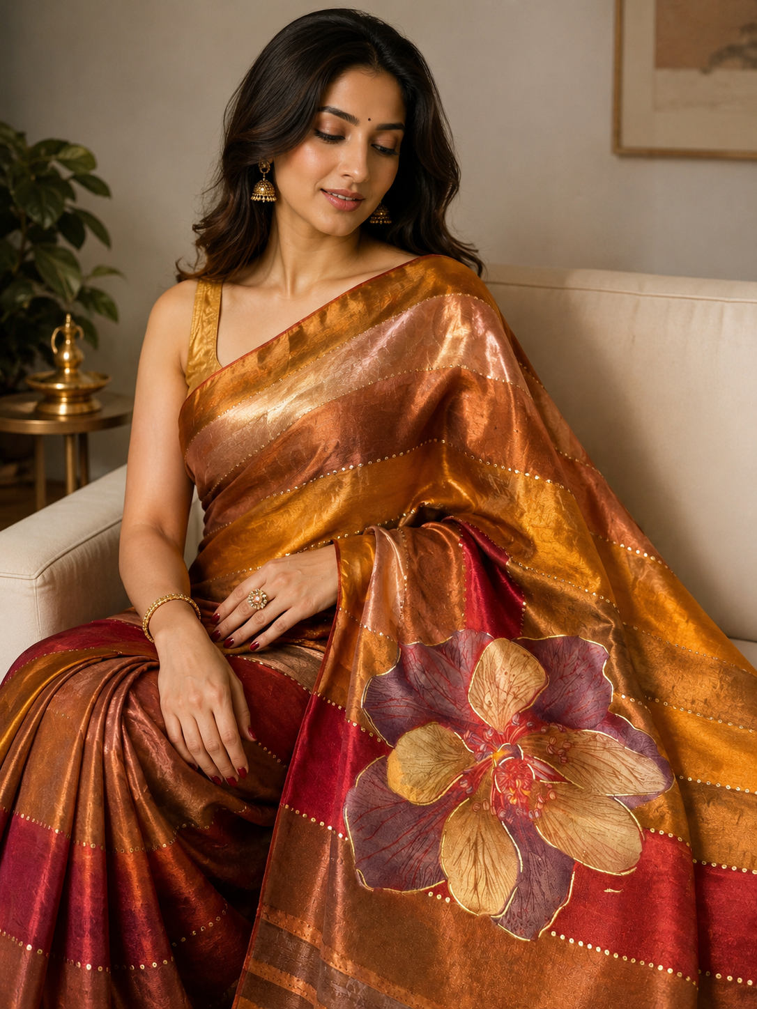 Autumn Bloom Soft Shimmer Saree