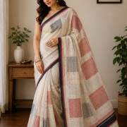 Ivory Heritage Linen Saree