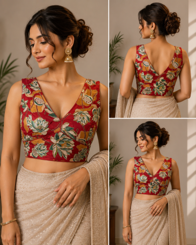 Ruby Blossom V-Neck Blouse