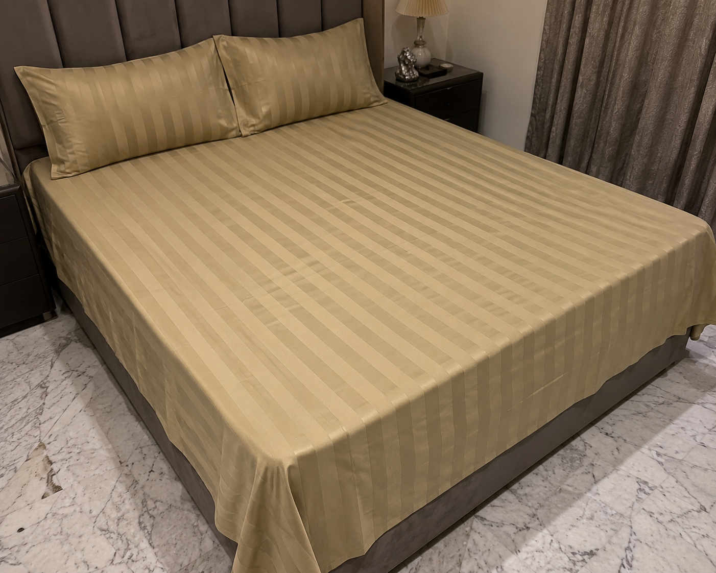 Champagne Stripe Luxe Double Bedsheet Set