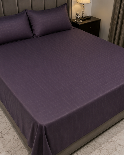 Royal Plum Grid Double Bedsheet Set