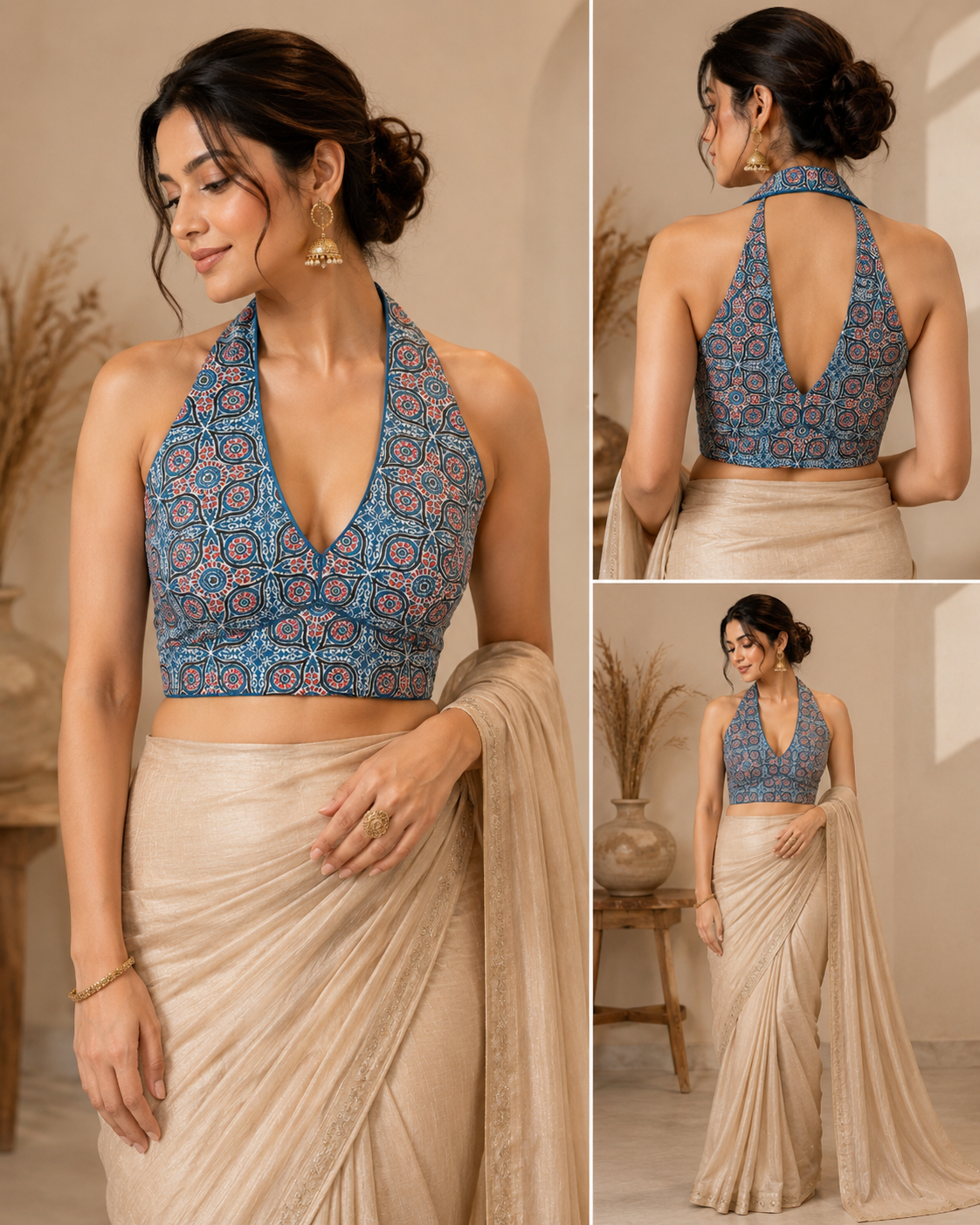 Indigo Mosaic Halter Blouse