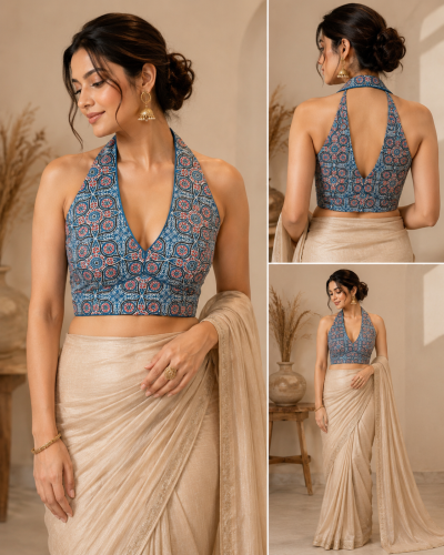 Indigo Mosaic Halter Blouse