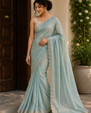 Teal shimmer Space Silk Sare