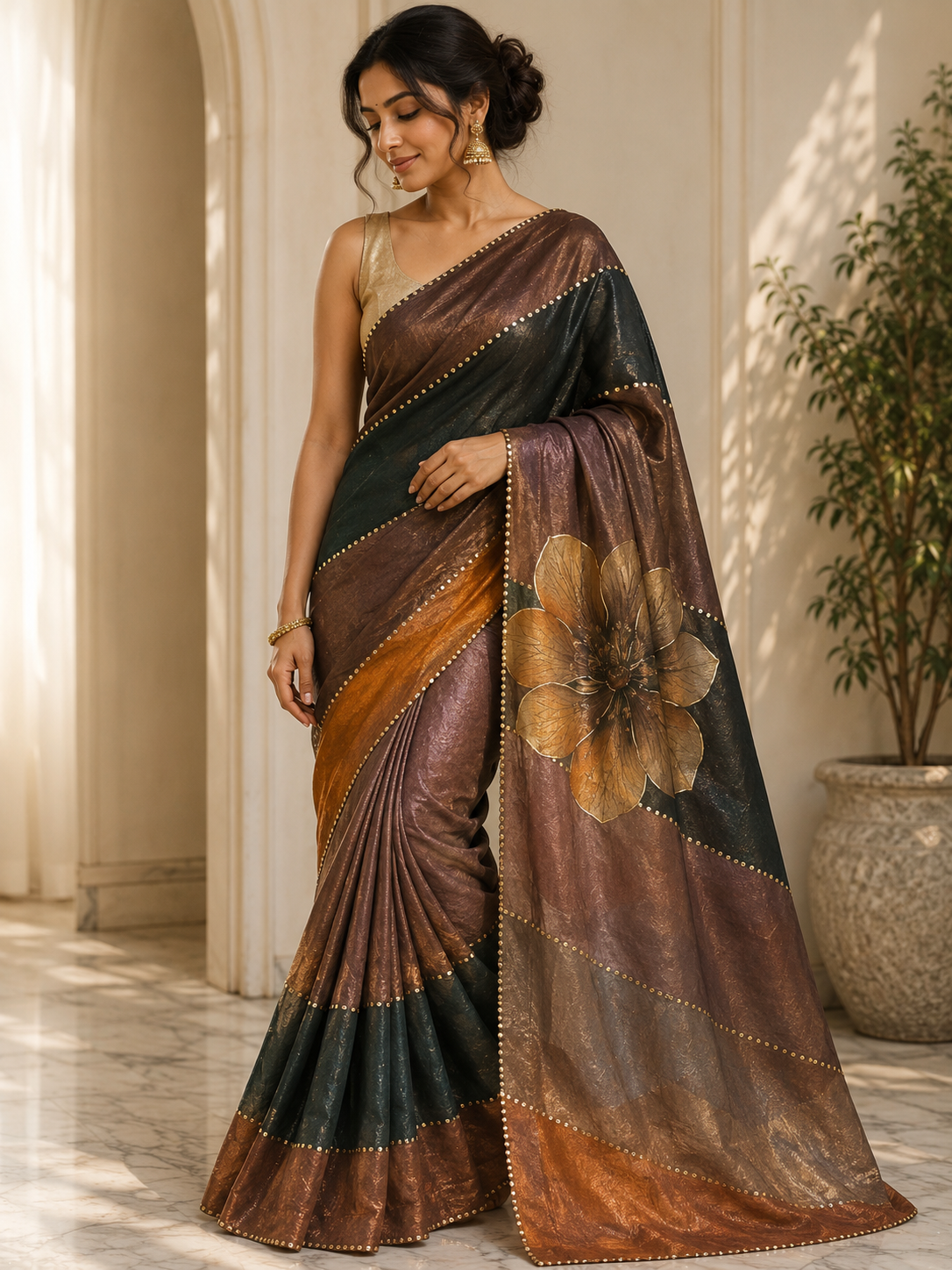 Autumn Bloom Soft Shimmer Saree