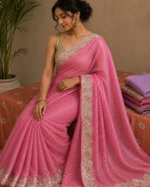self Desing and work Saree With Blouse pics