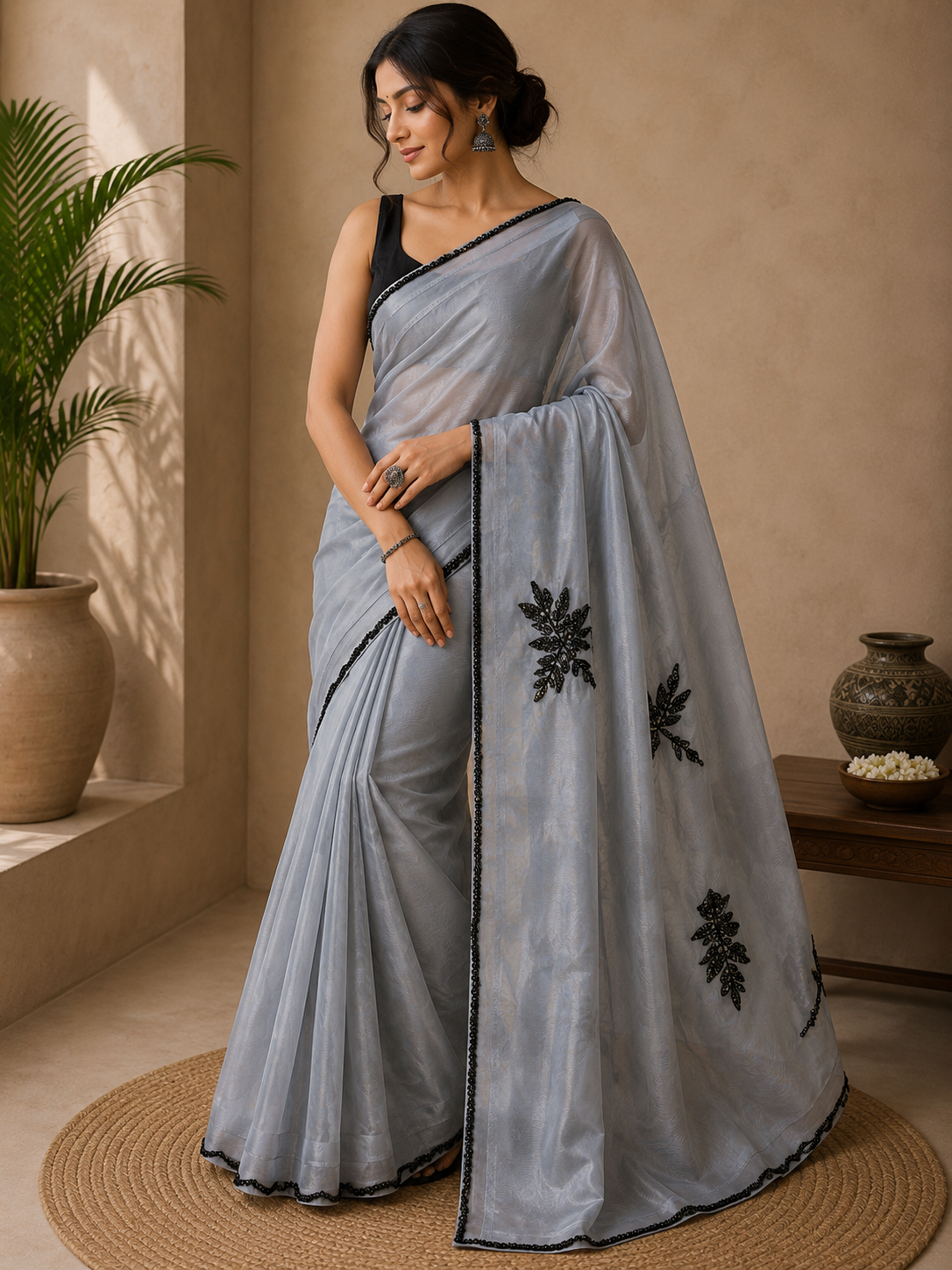 Silver Noir Saree