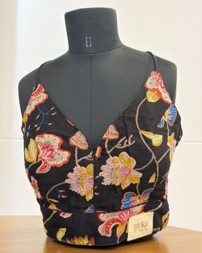 Black Strappy Embroidered Blouse