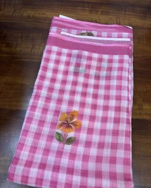 Soft Pink Blossom Checks Linen Saree