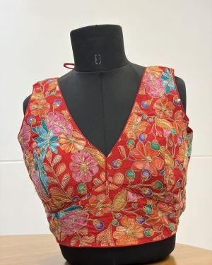 Scarlet Blossom Tie-Back Blouse