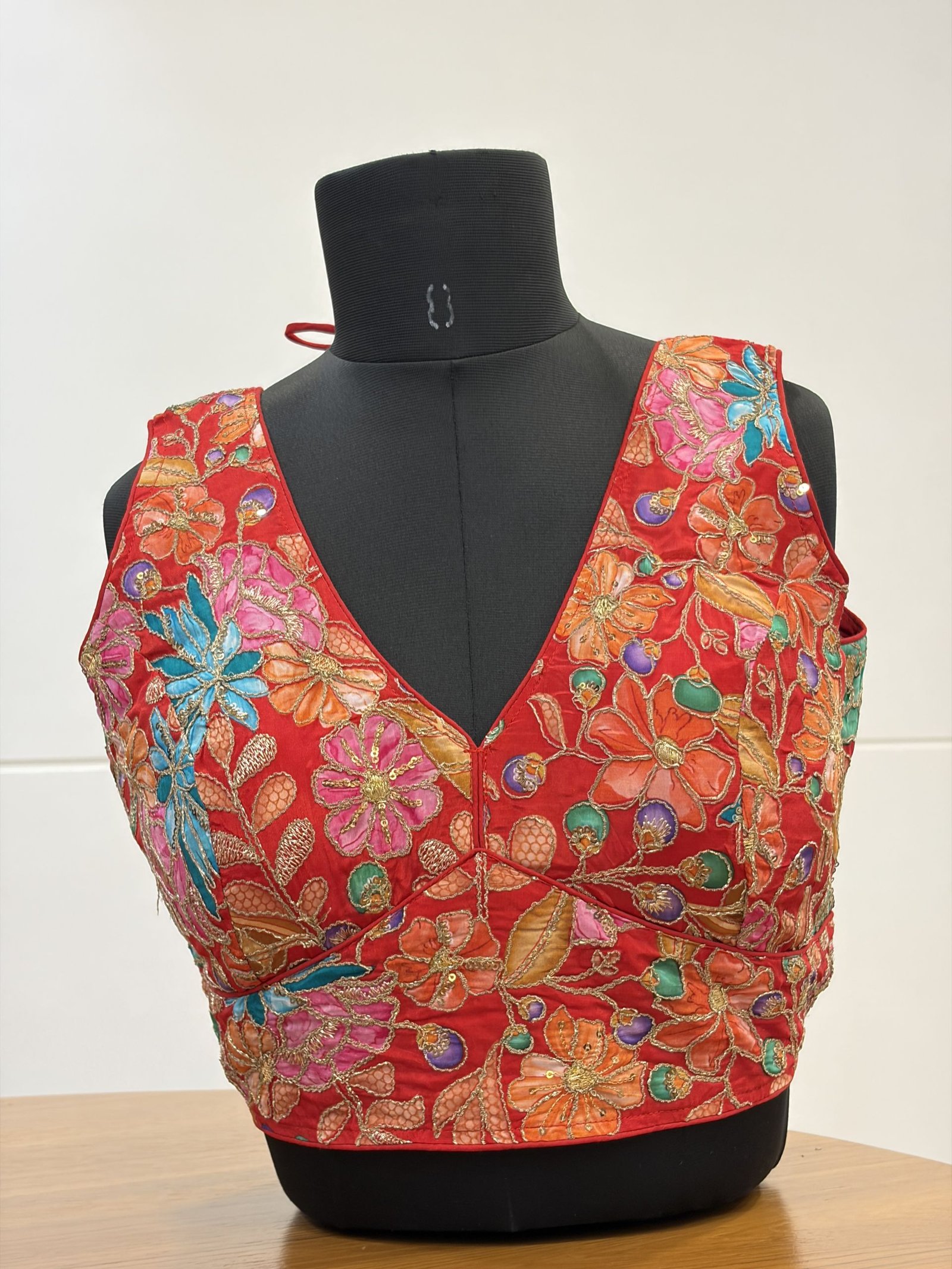 Scarlet Blossom Tie-Back Blouse