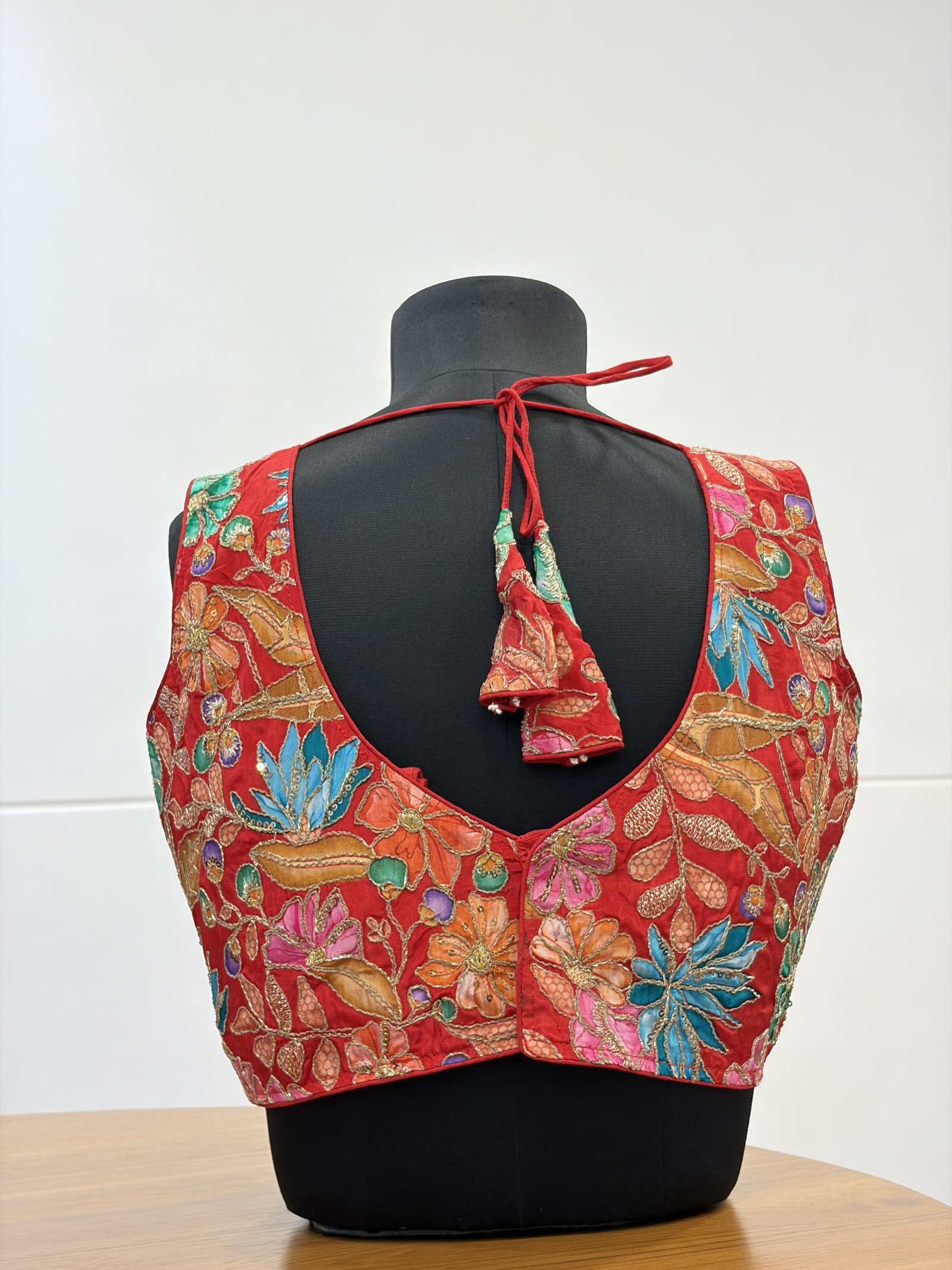 Scarlet Blossom Tie-Back Blouse