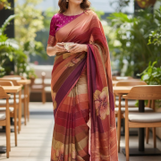 Autumn Bloom Soft Shimmer Saree