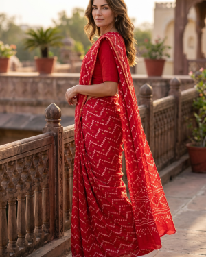 Red Space Silk Bandhani Saree