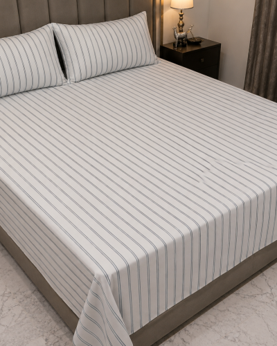 Classic Grey Stripe Double Bedsheet
