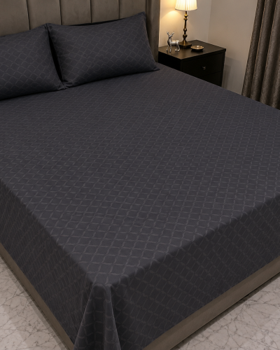 Midnight Charcoal Geometric Double Bedsheet
