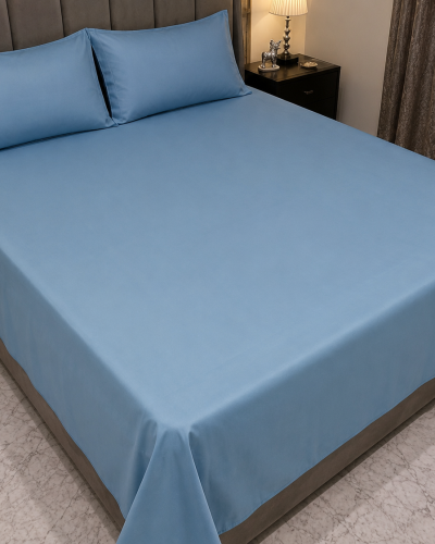 Sky Blue Solid Double Bedsheet