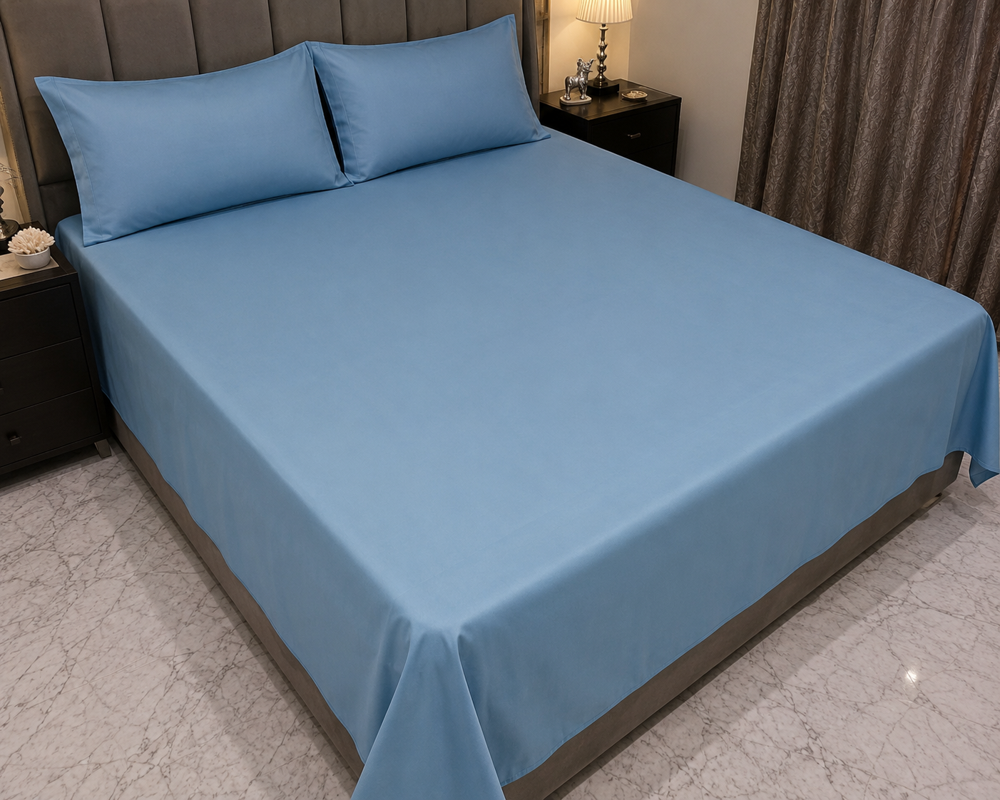 Sky Blue Solid Double Bedsheet